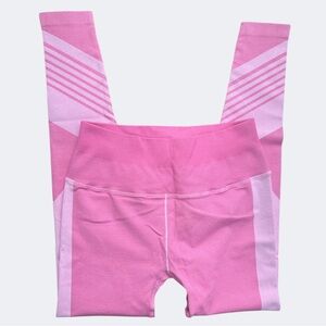 NUX Leggings Women's L Pink Striped Colorblock Workout Compression Seamless Yoga